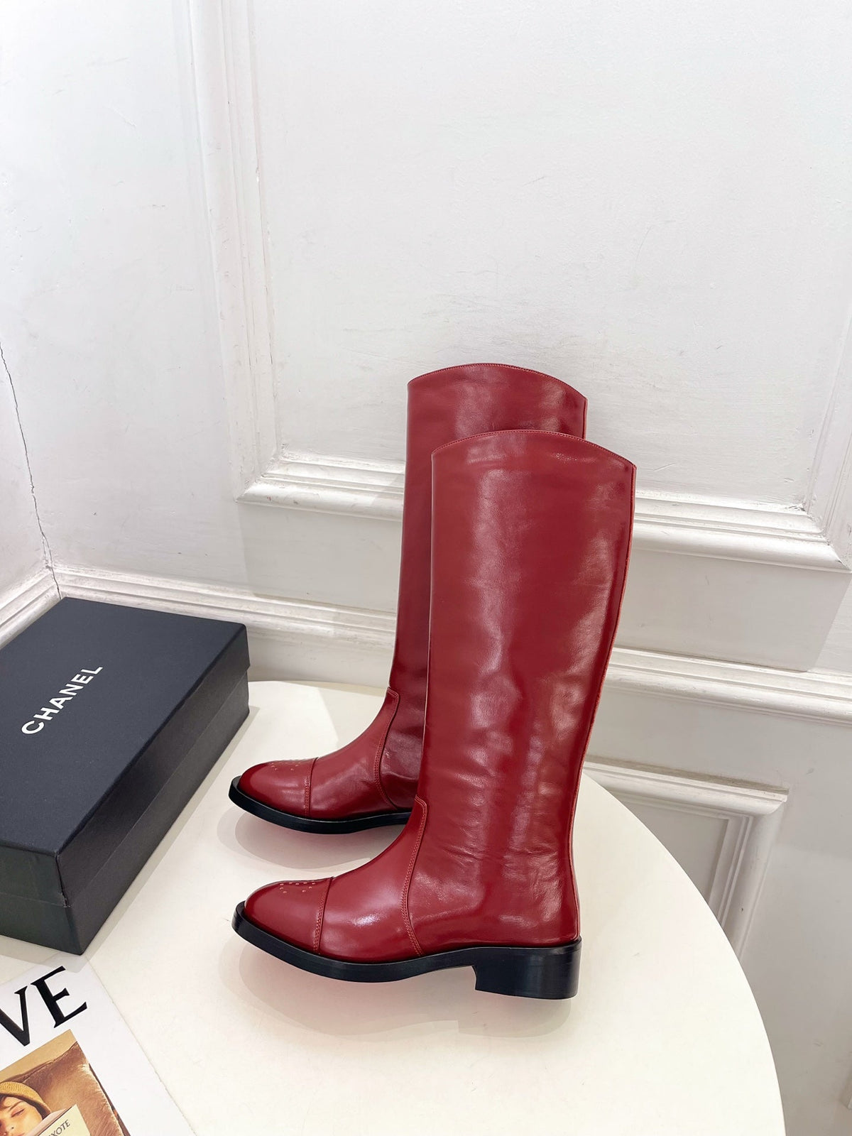 CC 26S Biker Knee Boots 3cm Red Smooth Leather 111860