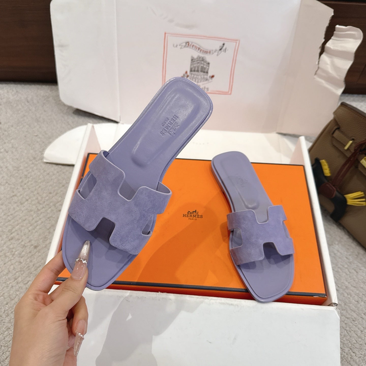 Hermes Oran Sandal Purple Suede Cowhide 598539