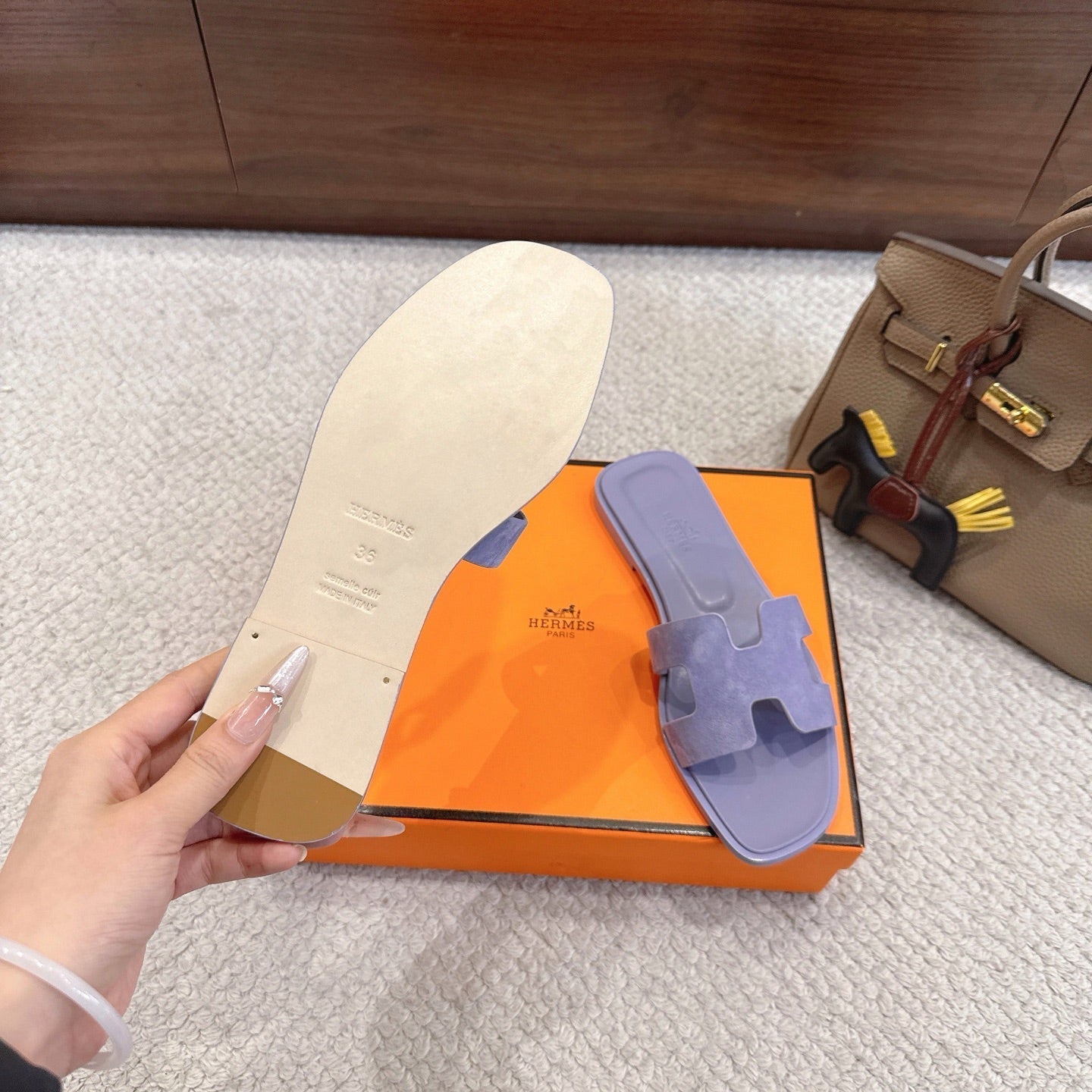 Hermes Oran Sandal Purple Suede Cowhide 598539