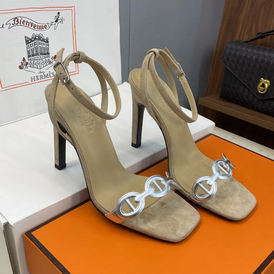 HM 26ss Pig-Nose Sandals 105 Beige Suede Leather 607081