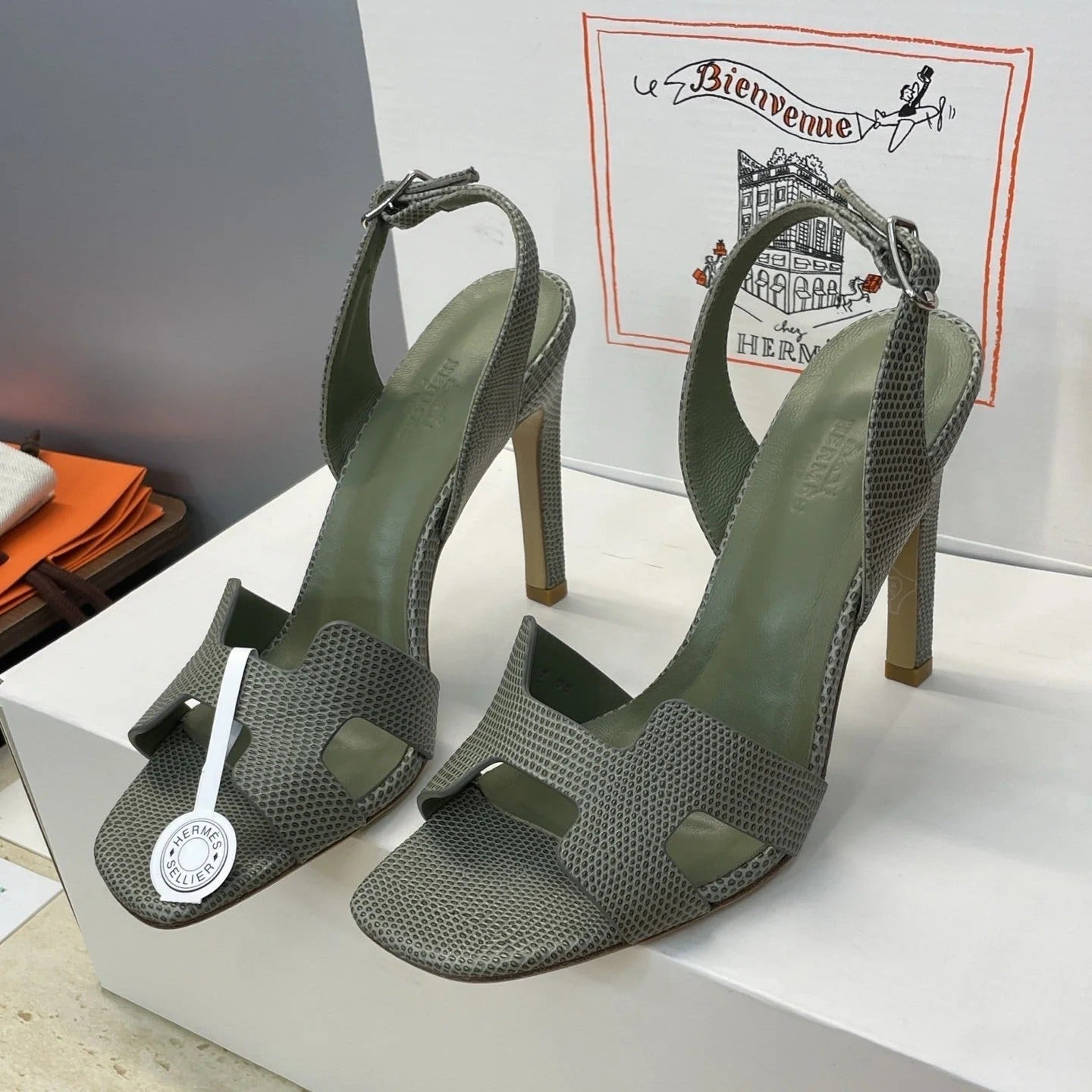 HM 26ss High Heel Sandals 105 Olive Green Cowhide 607113