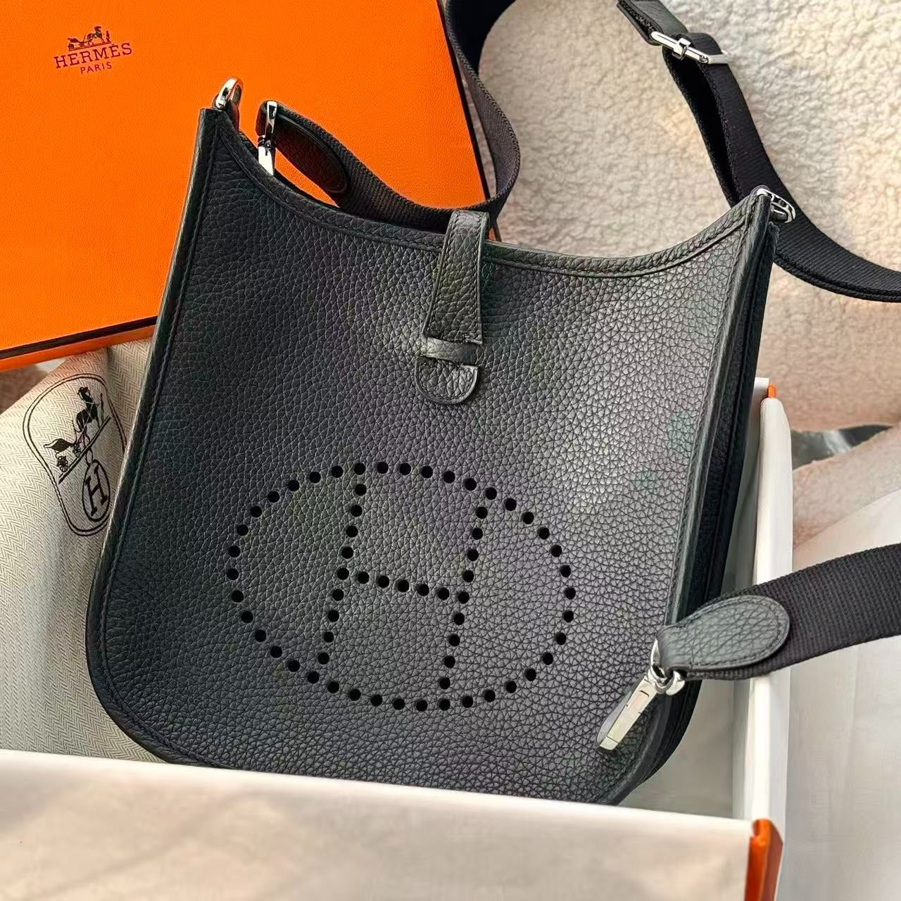 Hermes Mini Evelyne 23cm Black Togo Leather