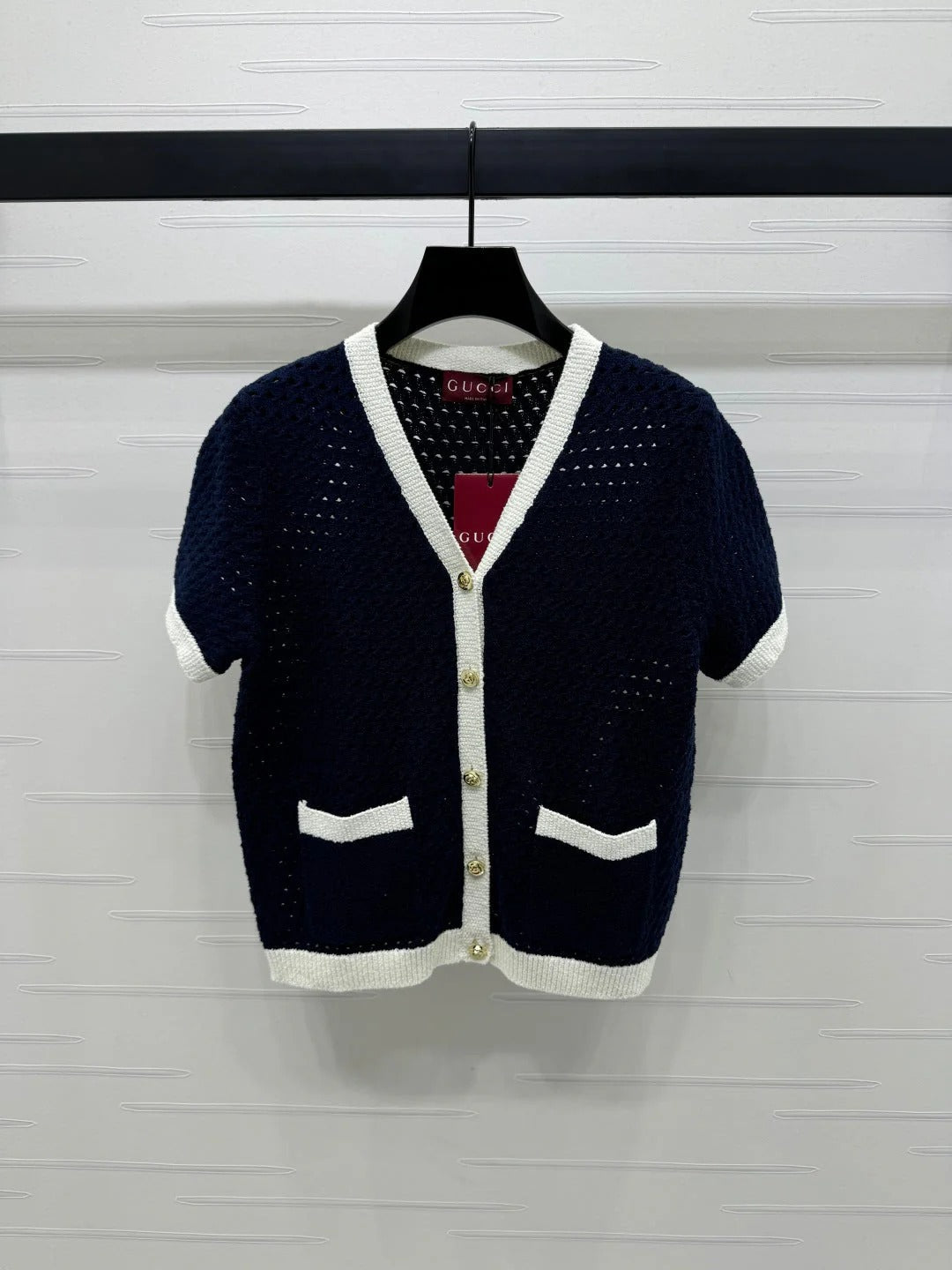 GUCCI SHORT-SLEEVE KNIT CARDIGAN 273214