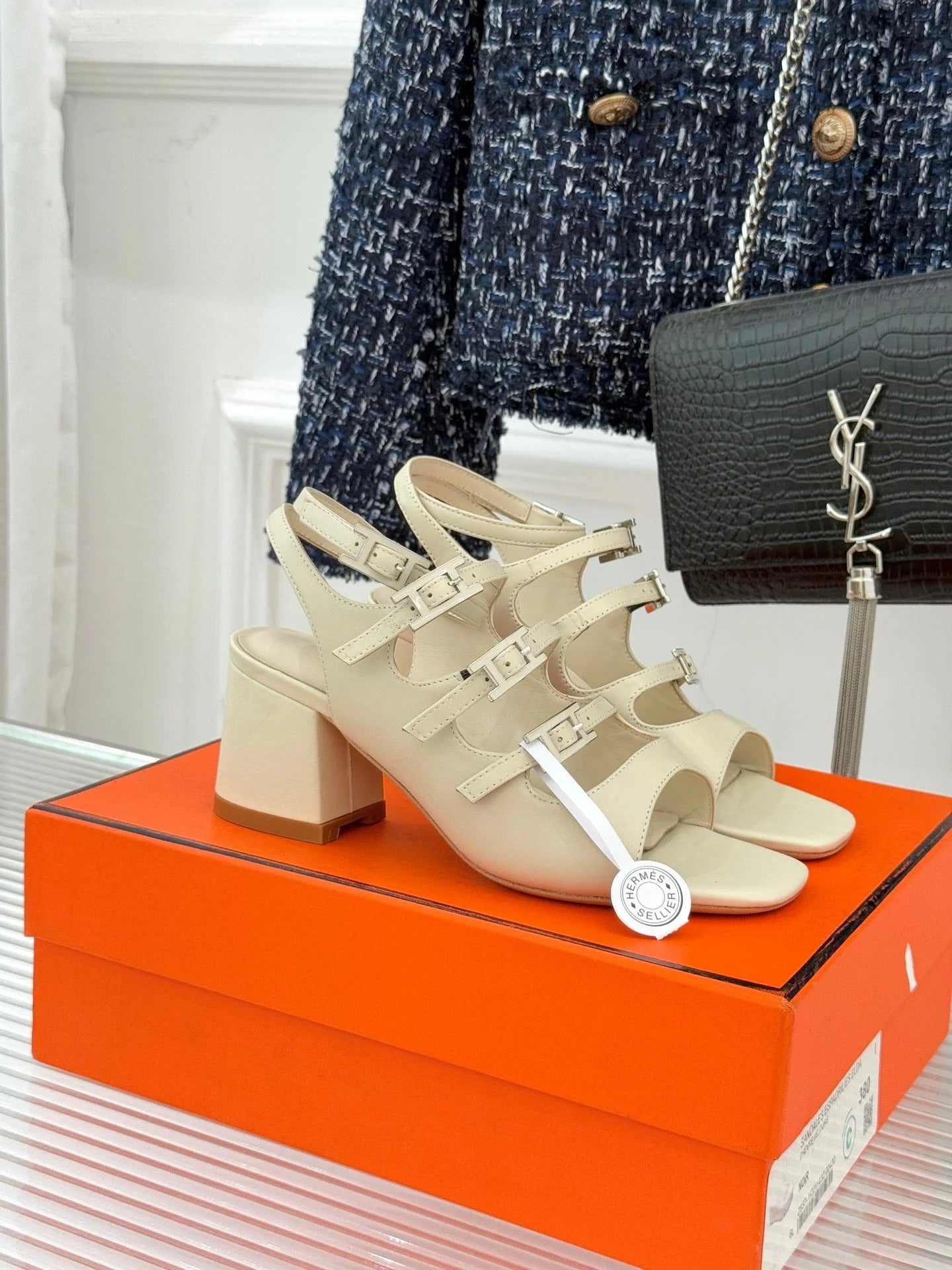 HM 26ss Peep Toe Sandals 65 Beige Sheepskin 642767