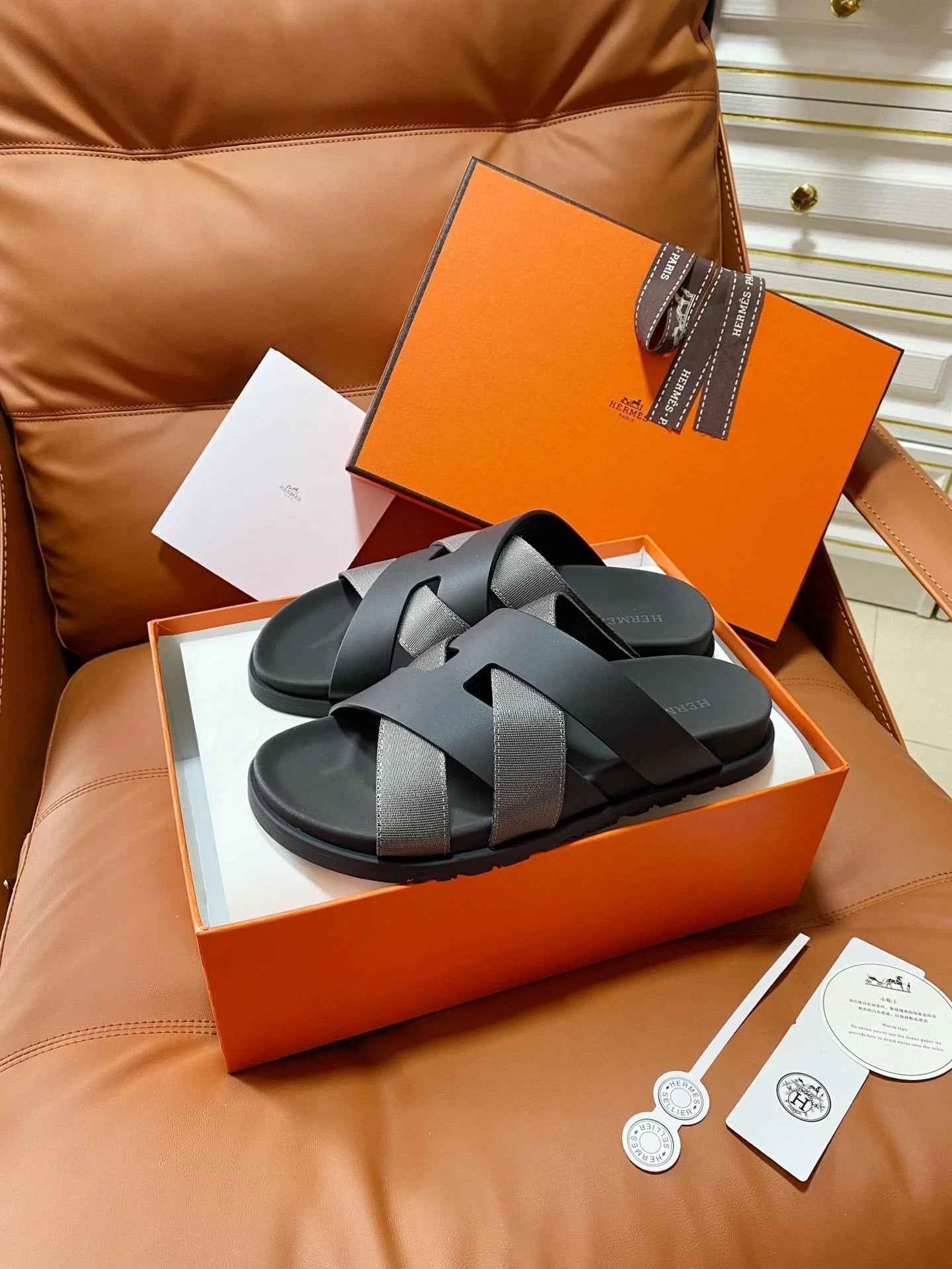HM 2026 Cross Sandals Black Calfskin 667288