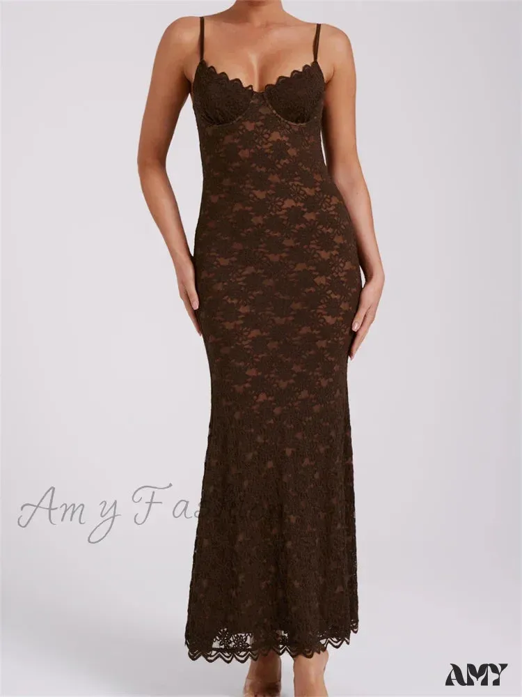 Amy Fashion - Sexy Women Summer  Sleeveless Strap Backless V Neck Lace Floral Evening Party Female Vestidos
