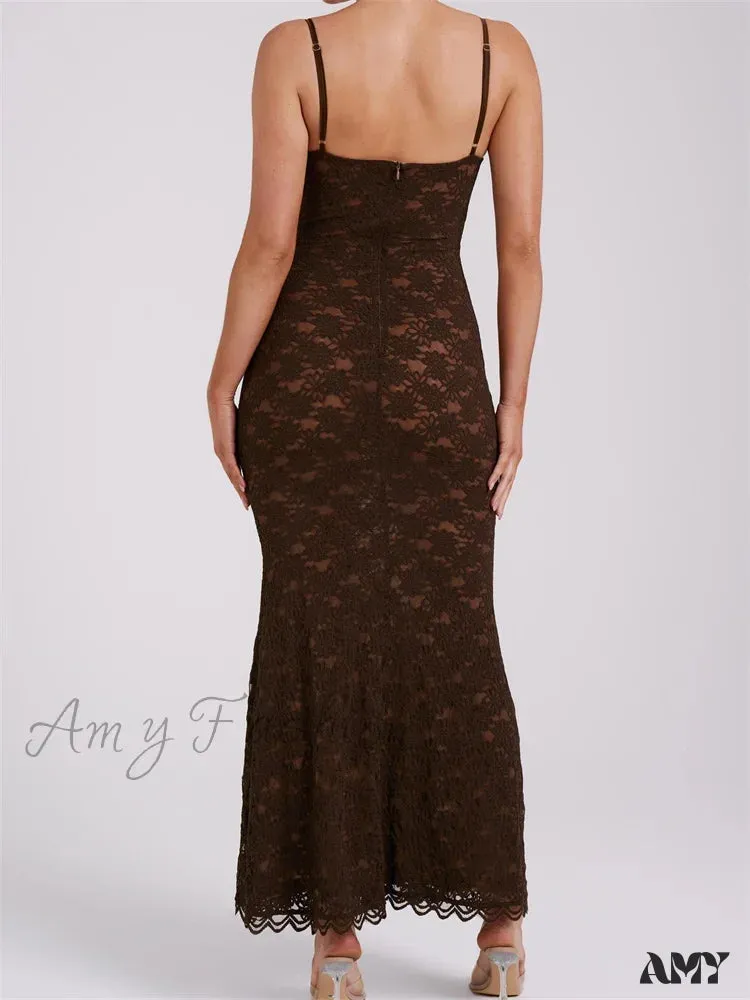 Amy Fashion - Sexy Women Summer  Sleeveless Strap Backless V Neck Lace Floral Evening Party Female Vestidos