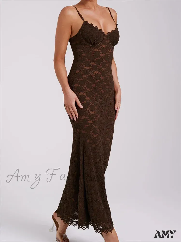 Amy Fashion - Sexy Women Summer  Sleeveless Strap Backless V Neck Lace Floral Evening Party Female Vestidos