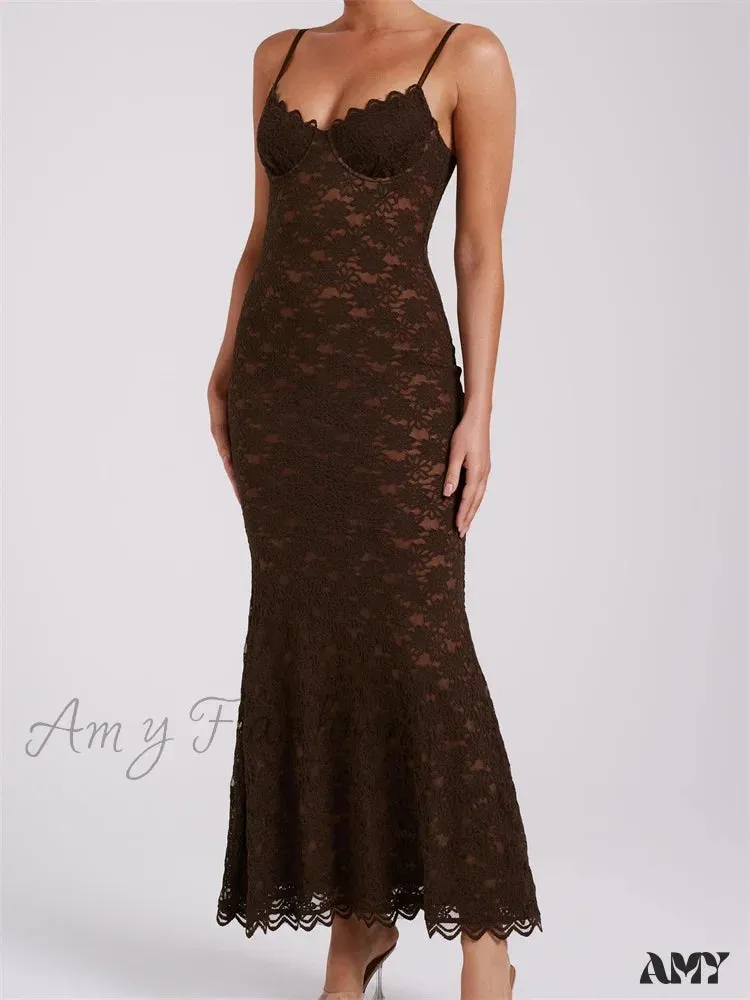 Amy Fashion - Sexy Women Summer  Sleeveless Strap Backless V Neck Lace Floral Evening Party Female Vestidos