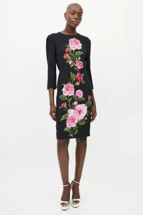 Black & Pink Floral Shift Dress