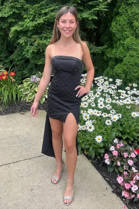 Black Bodycon Strapless Beaded Short Homecoming Dresses with Bow Party Dress