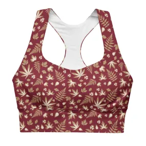 Burgundy Weed Leaf Longline Sports Bra