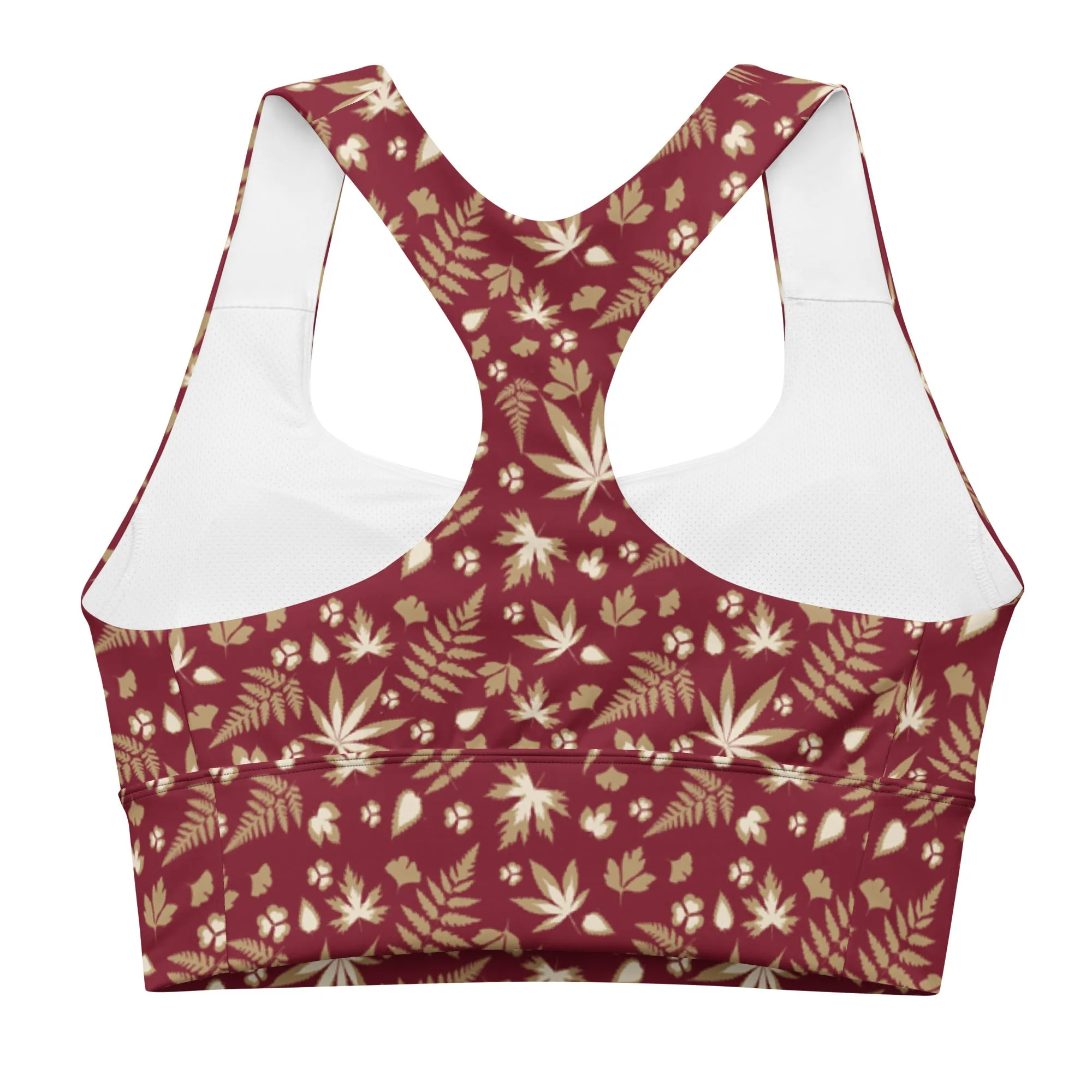 Burgundy Weed Leaf Longline Sports Bra