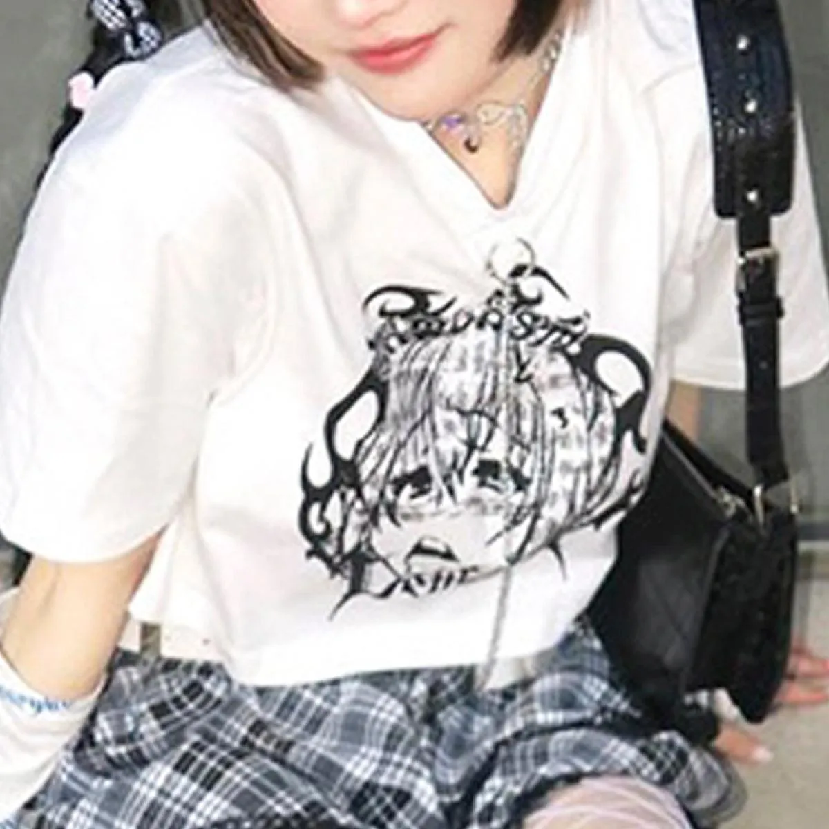 Chain Collar Grunge Anime Crop Top