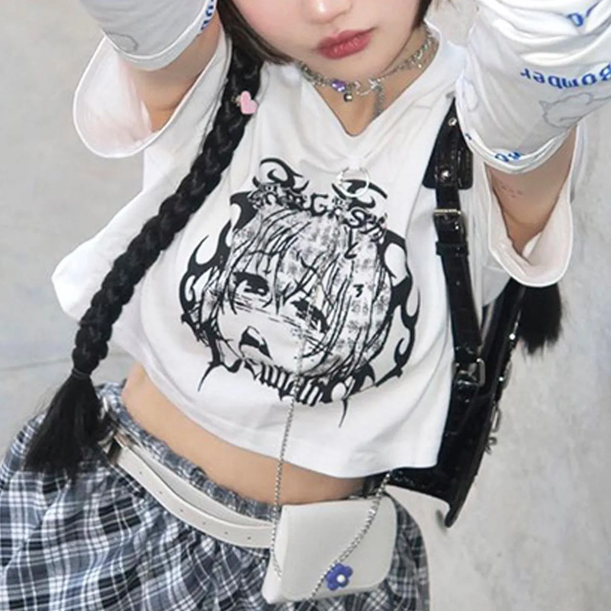 Chain Collar Grunge Anime Crop Top