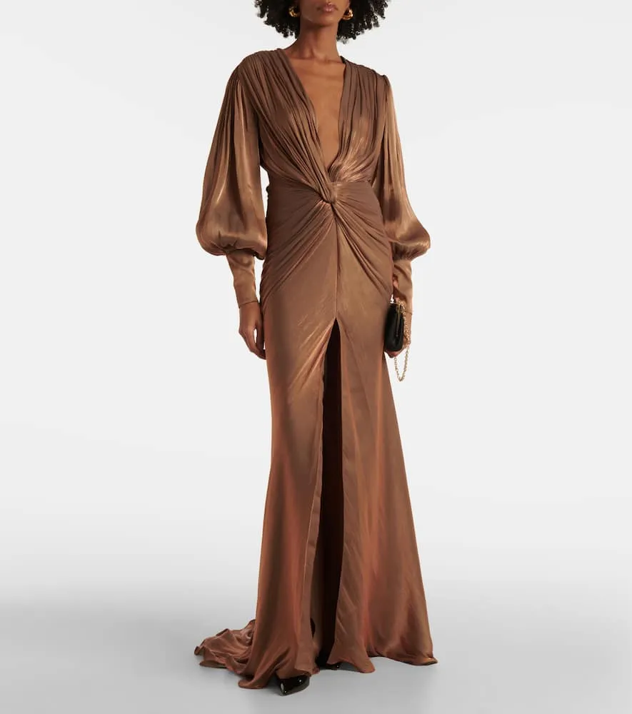 Costarellos Adelia gathered lam√É¬© georgette gown