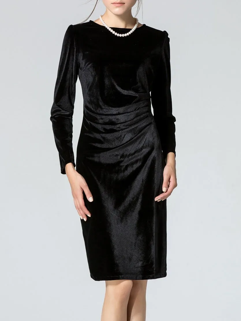 Fashion Solid O-Neck Velvet Bodycon Dress