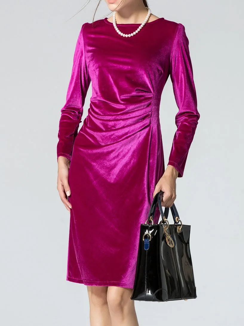 Fashion Solid O-Neck Velvet Bodycon Dress