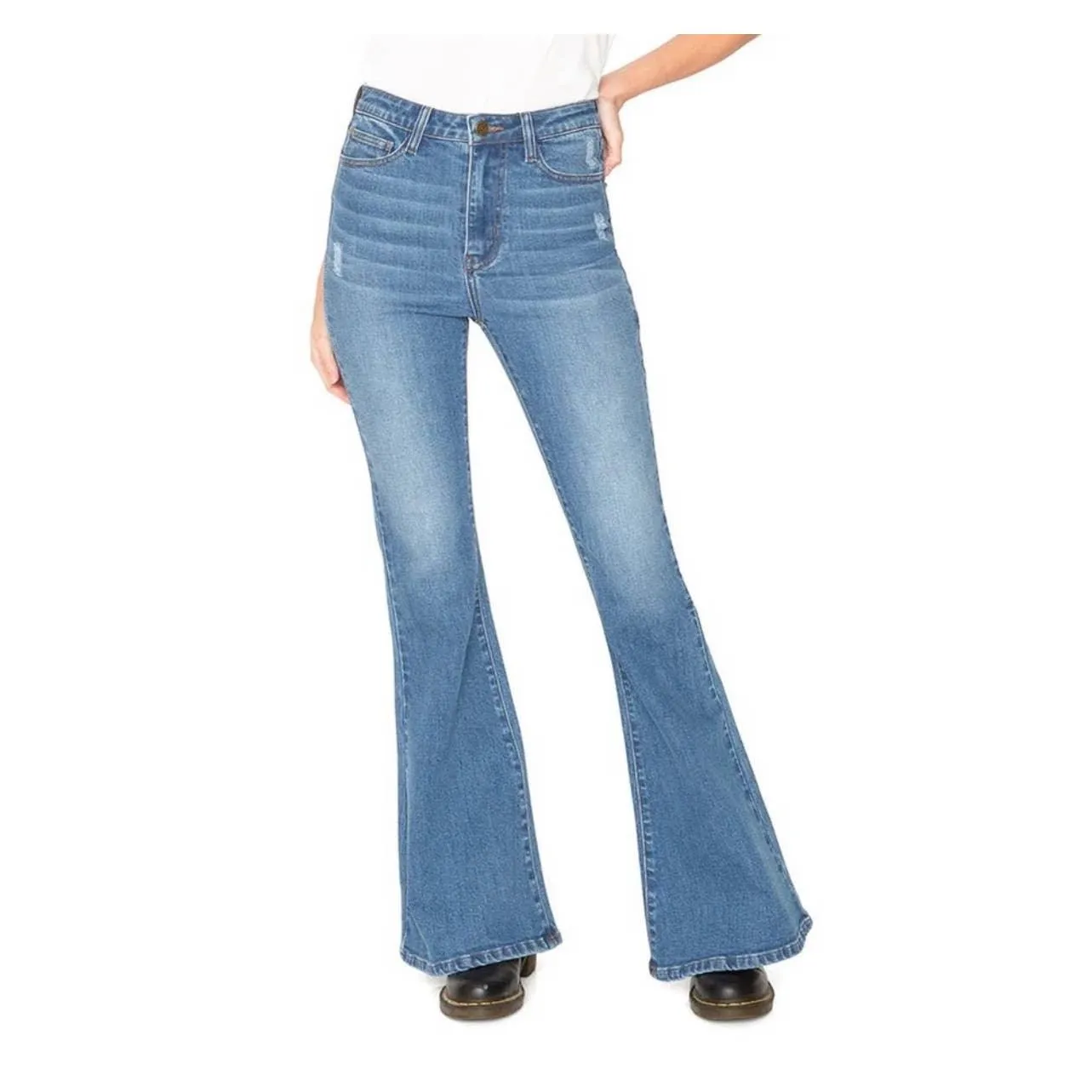 Free People x Sandrine Rose Super Flare Jeans Denim Distressed Pants 26 Rock
