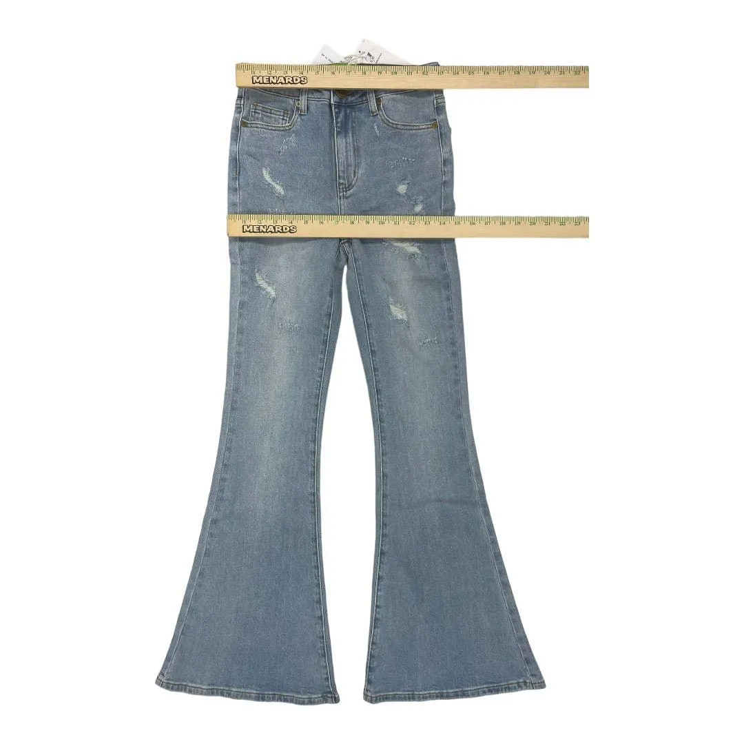 Free People x Sandrine Rose Super Flare Jeans Denim Distressed Pants 26 Rock