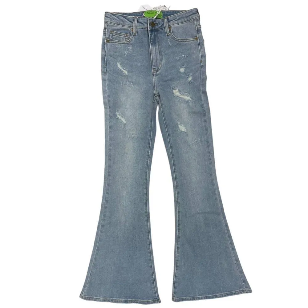Free People x Sandrine Rose Super Flare Jeans Denim Distressed Pants 26 Rock