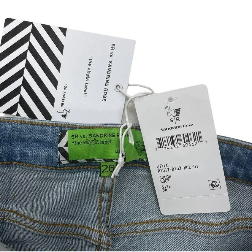 Free People x Sandrine Rose Super Flare Jeans Denim Distressed Pants 26 Rock