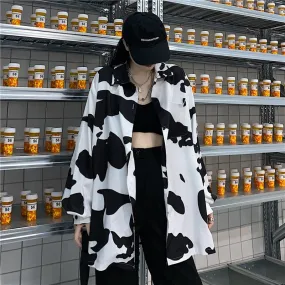 Korean Style Milky Cow Print Blouse