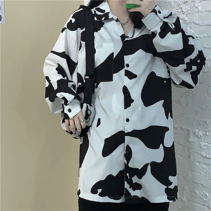 Korean Style Milky Cow Print Blouse