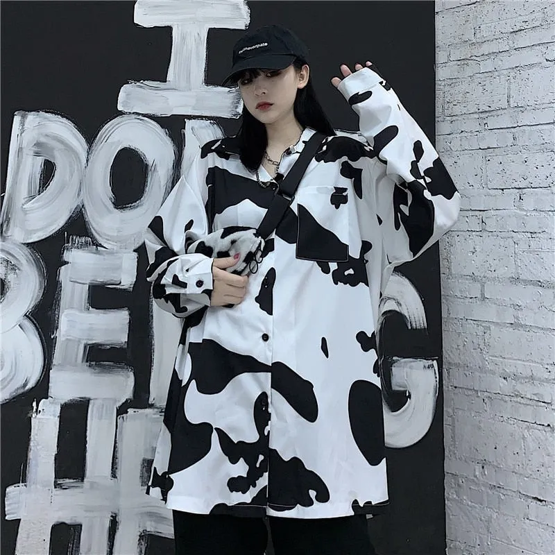 Korean Style Milky Cow Print Blouse