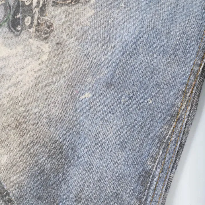 Sneakerhill® Baggy Washed Jeans Chains Print