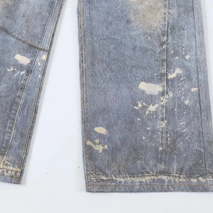 Sneakerhill® Baggy Washed Jeans Chains Print