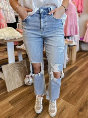 V 90’s Super Straight High Rise Distressed Straight Jeans