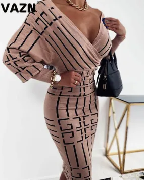 Women's Short Dress V-Neck Long Sleeve Female Dresses Striped Dress S594150